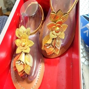 Coach sandals, size 8, silver, gold, metallic copper